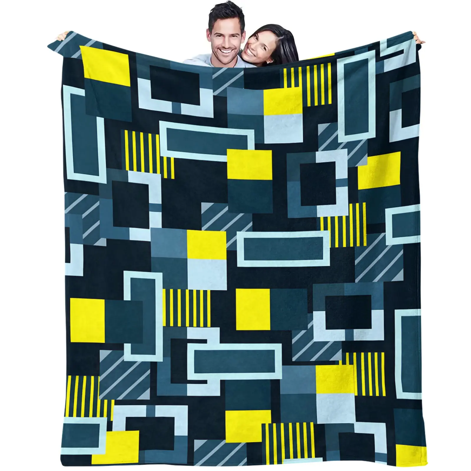 Modern Geometric Colorblock Throw Blanket, Soft Warm Plaid Pattern, Ideal for Sofa Bedroom Dorm Office Home Decor Gift