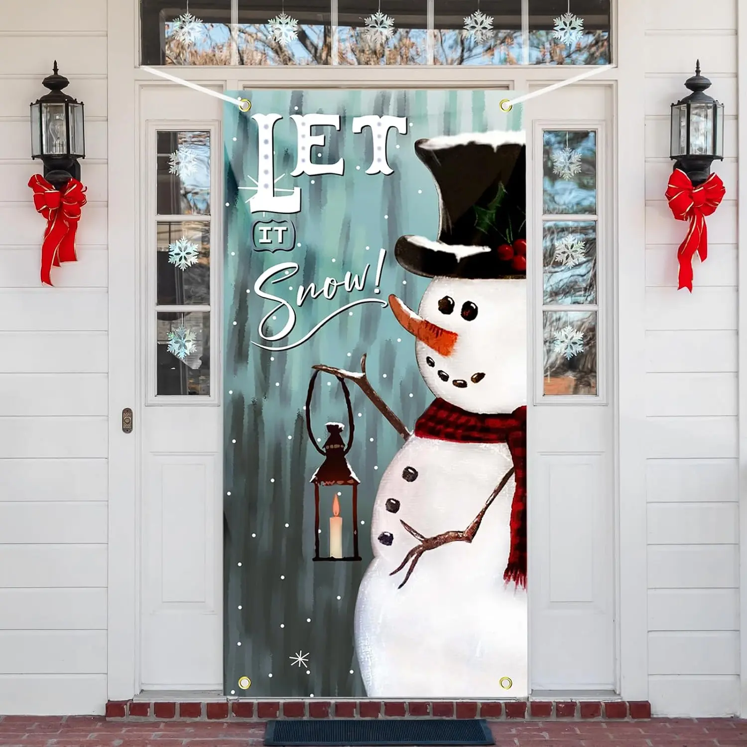 Christmas Door Cover Snowman Decoration Xmas Large Photography Background Banner Porch Sign for Winter Indoor Outside Front Door Banner  Party Supplies 6 x 3