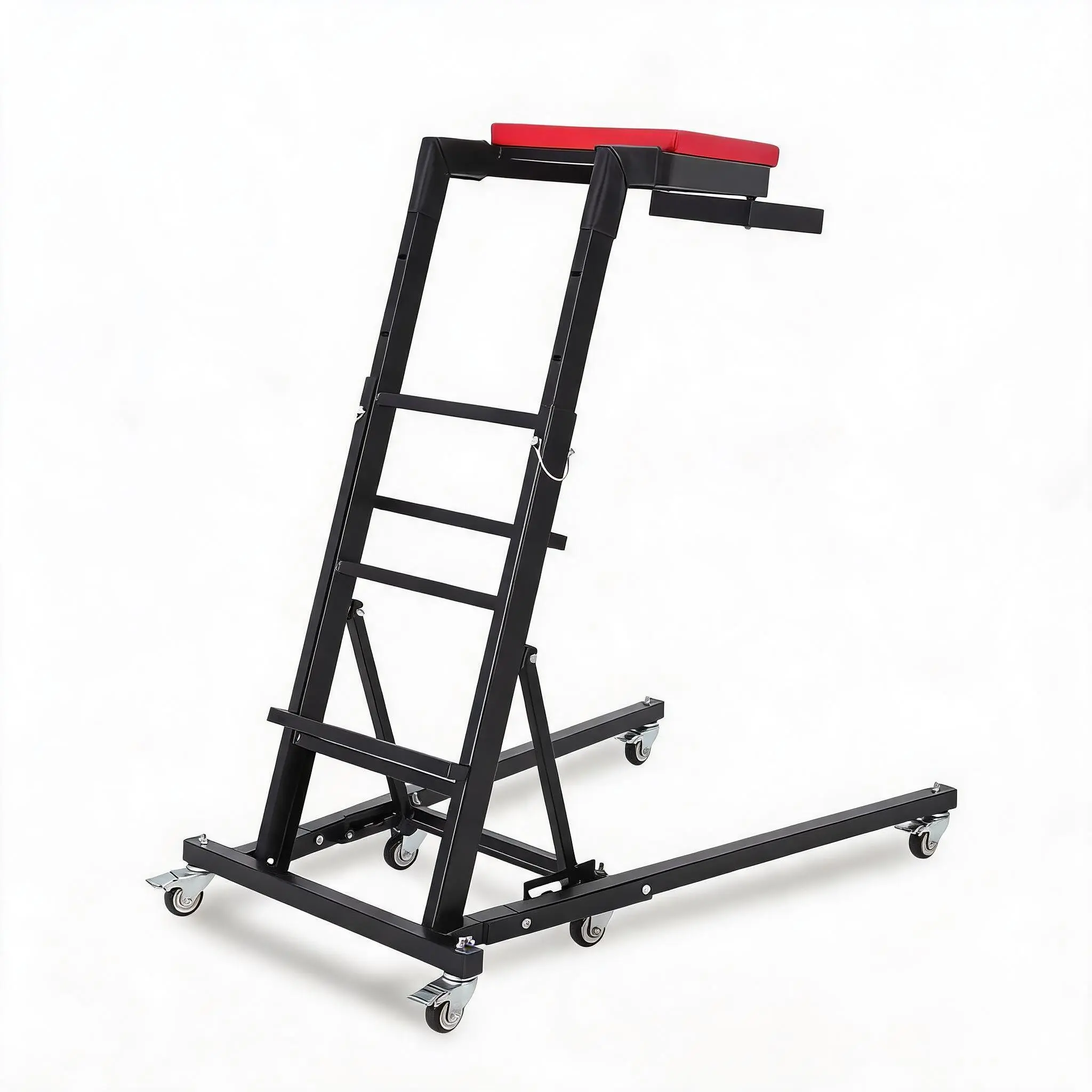 Heavy Duty Adjustable Top Side Creeper for Auto Repair – 45"-66" Height, 400 lbs Capacity, 6 Wheels, Collapsible Design, Red Padded Seat, Black Frame – Ideal Mechanic Rolling Chair for Garage and Truck Maintenance