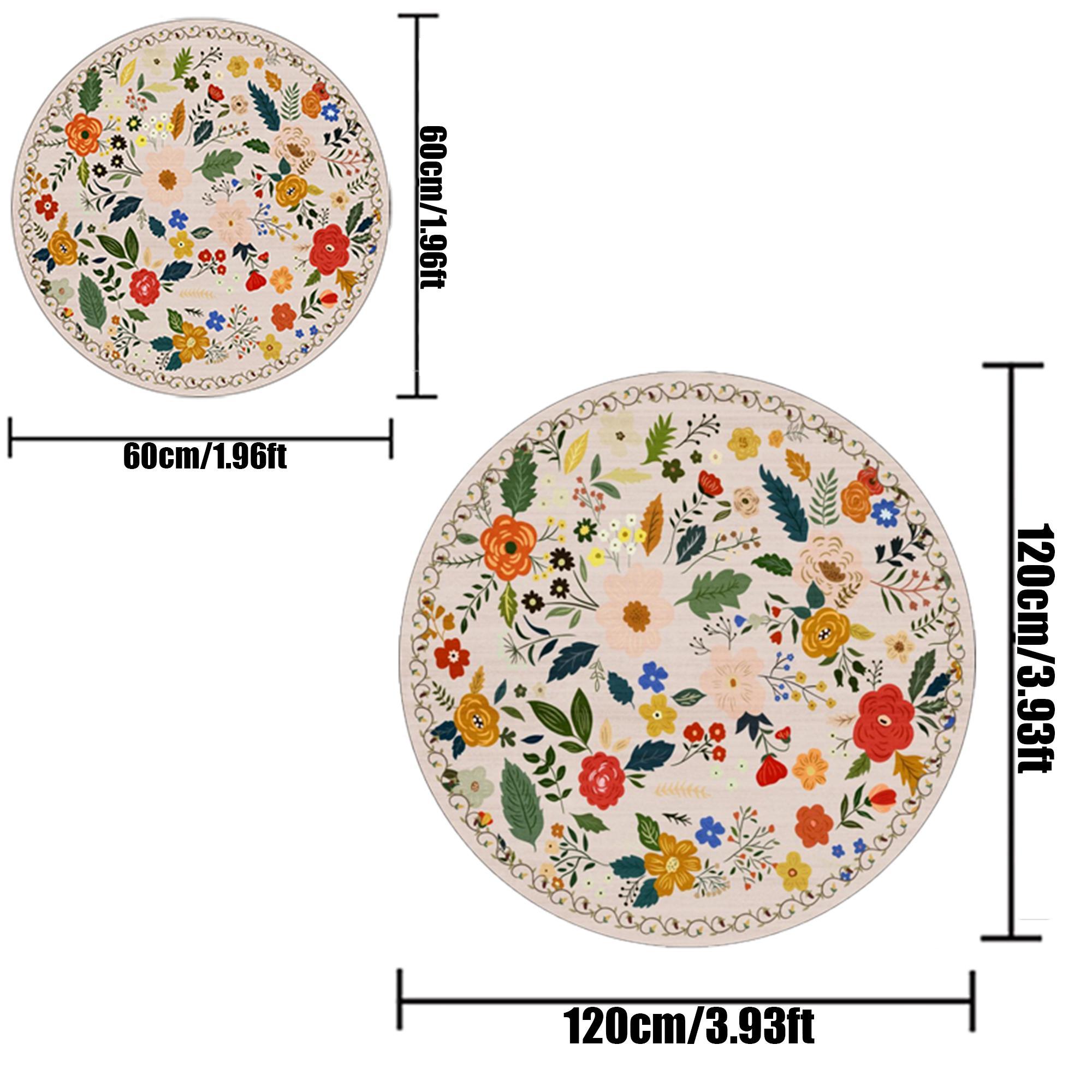 Floral Pattern Non-slip Floor Mat, 1 Count Round Washable Foldable Soft Floor Mat, Decorative Carpet for Home Living Room Bedroom, Round Floral Rug