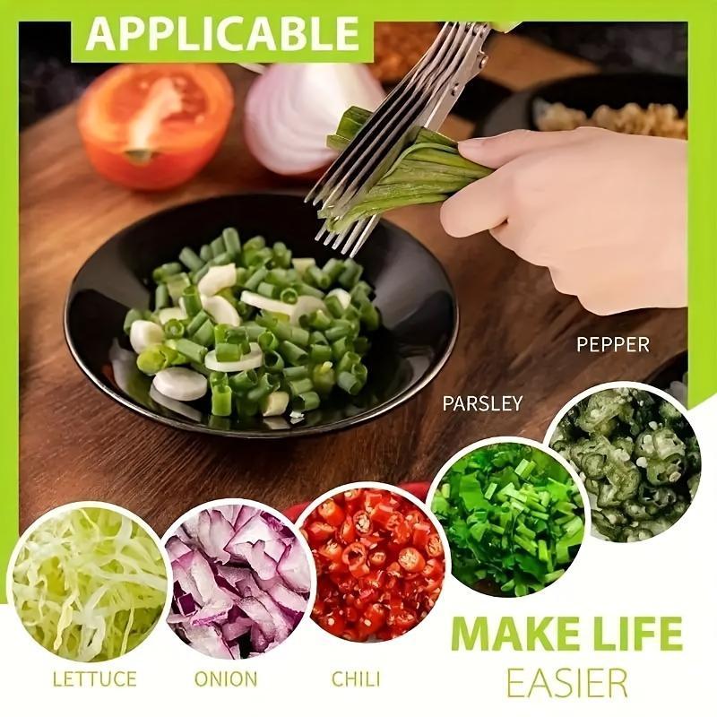 Herb Scissors - Multi-Layer Kitchen Shears for Chopping Herbs & Green Onions - Ergonomic Metal Shredder with Safety Cover & Easy Clean Design, Food Contact Material, Kitchen Shears | Ergonomic Scissors | Durable Kitchen Tool, Herb Scissors