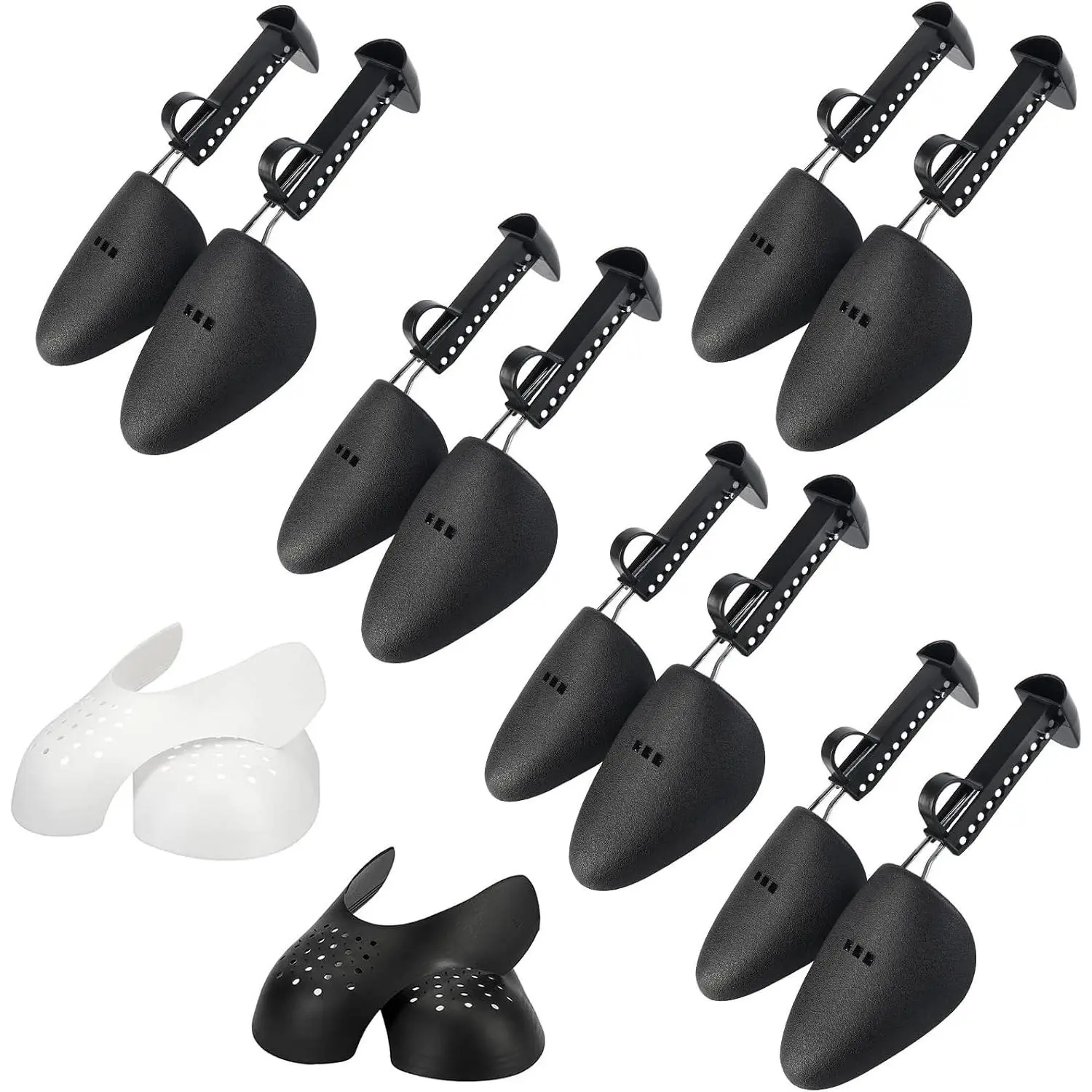 7 Pairs Plastic Shoe Stretchers for Men,Include 5 Pairs Adjustable Length Shoe Trees and 2 Pairs Shoe Boot Creases Preventers