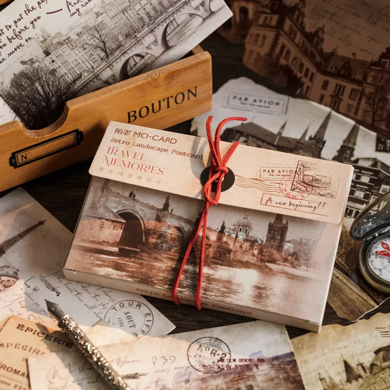 30 Pack Vintage Travel Postcards Retro Architecture Landscape Old Newspaper Style Handmade Journaling Gift Message Cards For Souvenir Collection And Greeting
