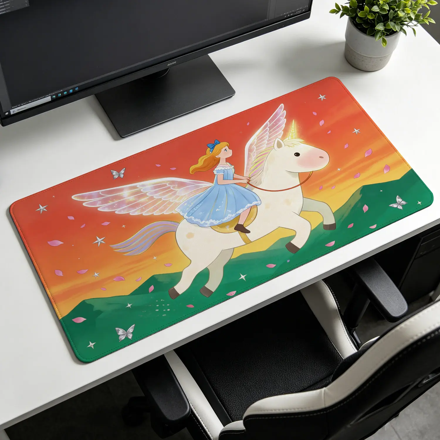 Extra Large fantasy unicorn wings aesthetic Mouse Pad,Non Slip Rubber Pad,Desktop Decoration Drotection Pad,Washable,Lock Edge Multi Size,Premium Multipurpose Mousepad For Office,Study Room,Gift for Family and Friends