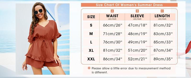 Imily Bela Womens V Neck Beach Romper Ruffle Layered Drawstring Waisted Shorts cute Jumpsuit Imily Bela Womens V Neck Beach Romper Ruffle Layered Drawstring Waisted Shorts cute Jumpsuit