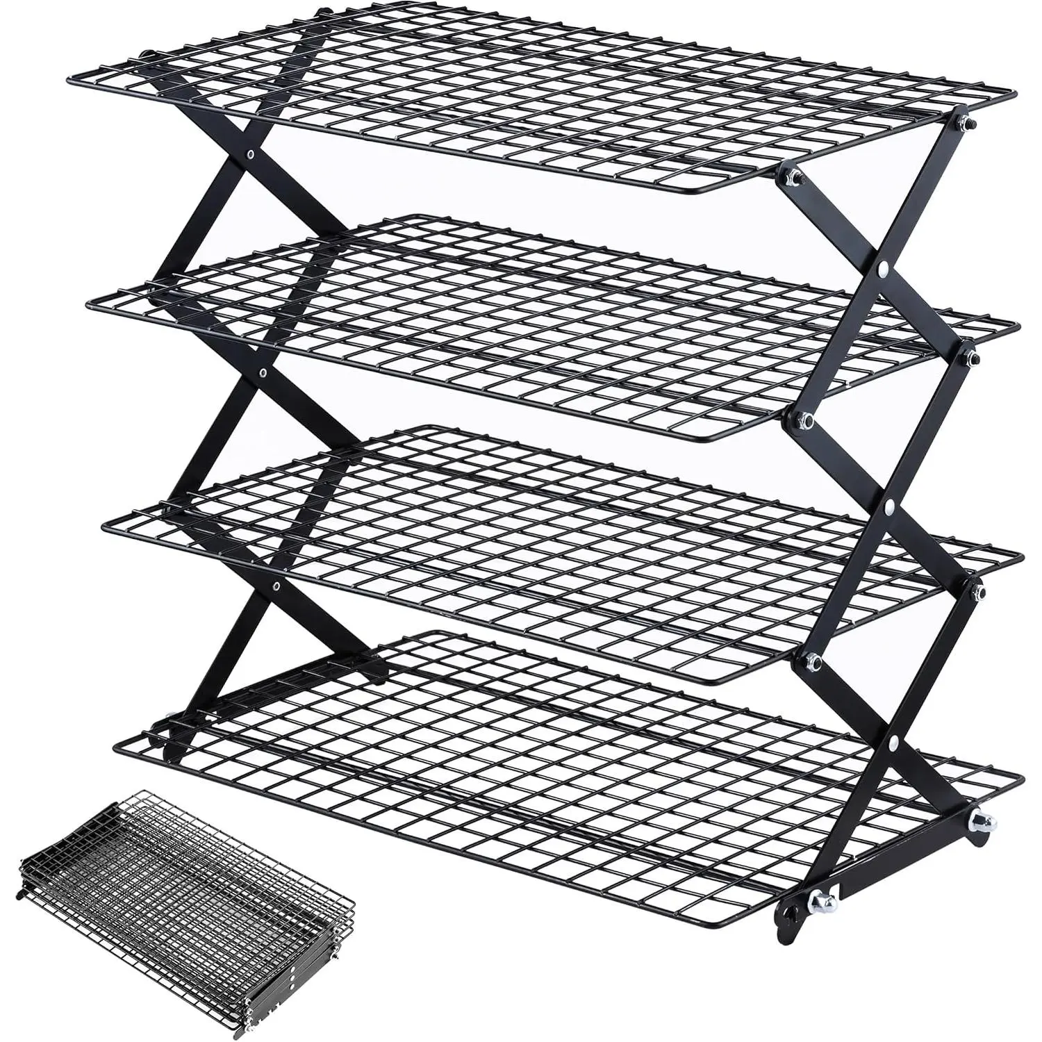 2/3/4-Tier Collapsible Cooling Rack - 3 Setting Design, Adjustable ＆ Stackable Baking Rack, 5 Modes Cooling Racks for Cooking and Baking, Roasting ＆ Grilling Gifts for Picnic Party