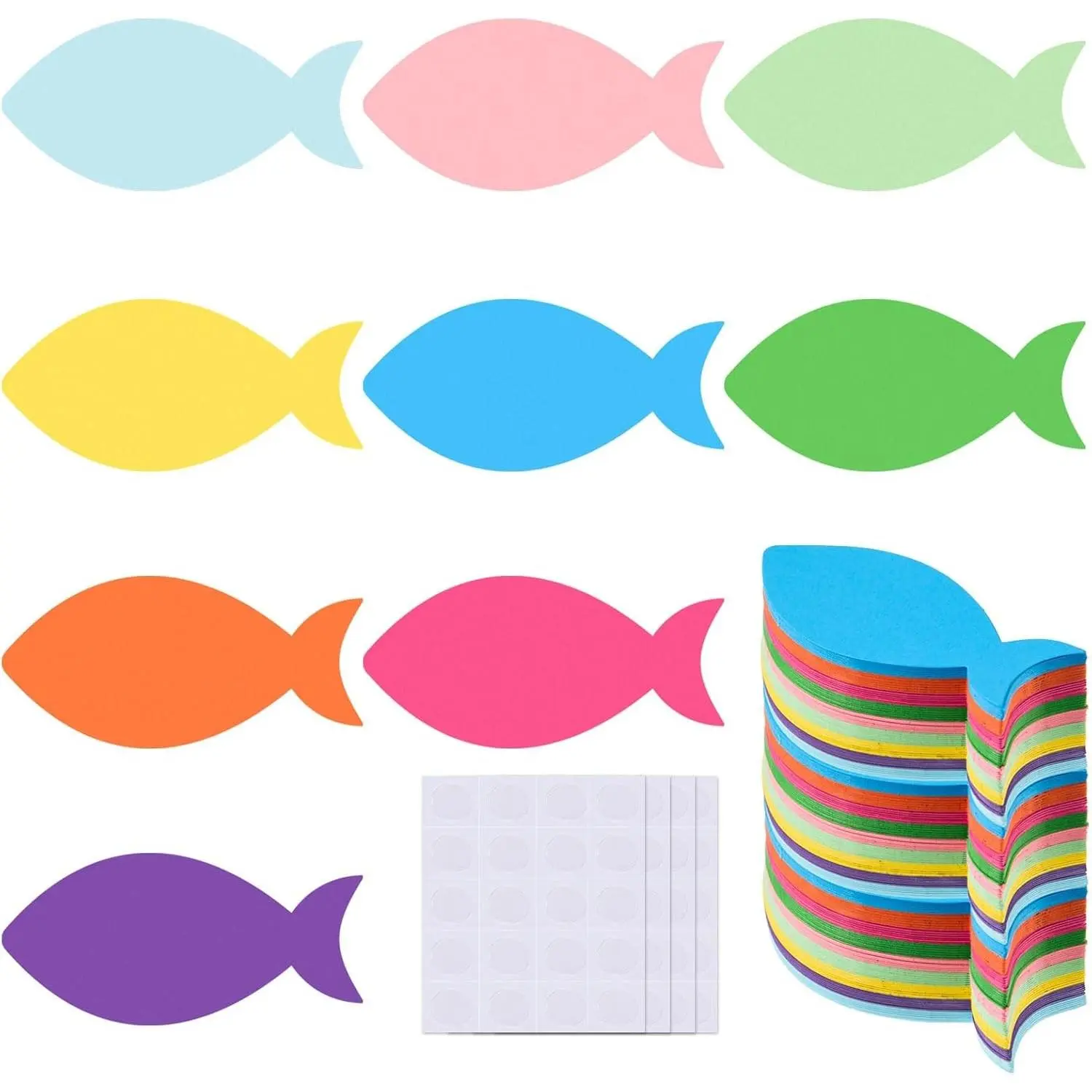 180 Pcs Fish Cutouts Paper Fish Shapes 4 Inch Assorted Color Fish Die Cuts Summer Classroom Decor with Glue Points for Bulletin Board DIY Craft Project Party Decor