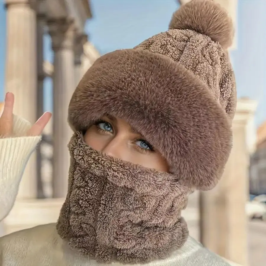 Women’s 2026 Holiday New Cozy Warm Winter Hat-Scarf Set - Plus-Velvet Thick Windproof Pullover Cap, Motorcycle Commuter Protective Gear, Christmas Gift