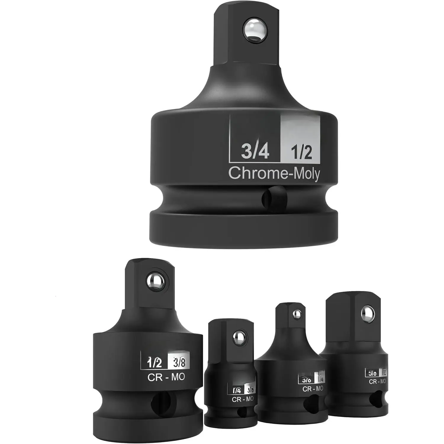 Socket Adapter and Reducer 4- Set | 1/4" - 3/8" - 1/2" + 3/4-Inch  Socket Adapter, 3/4" Female x 1/2" Male Reducer | Chrome-Molybdenum alloy steel = Fully  Rated