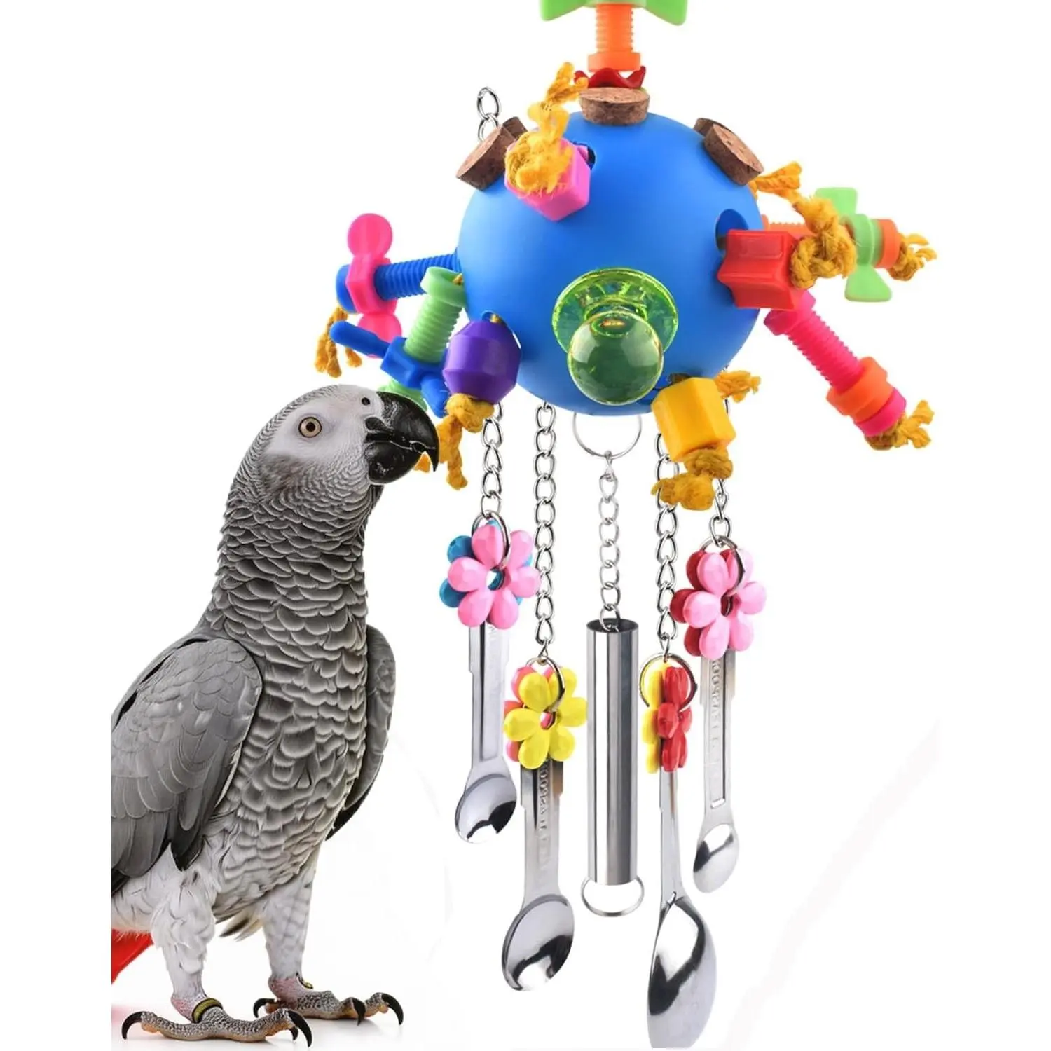 Colorful Acrylic Parrot Pull Spoons Bird Chew Toys for Amazon Parrot, African Grey, Conure, Caique, Quaker, Small Cockatoo, Mini Macaw, Eclectus and Similar BirdsGift