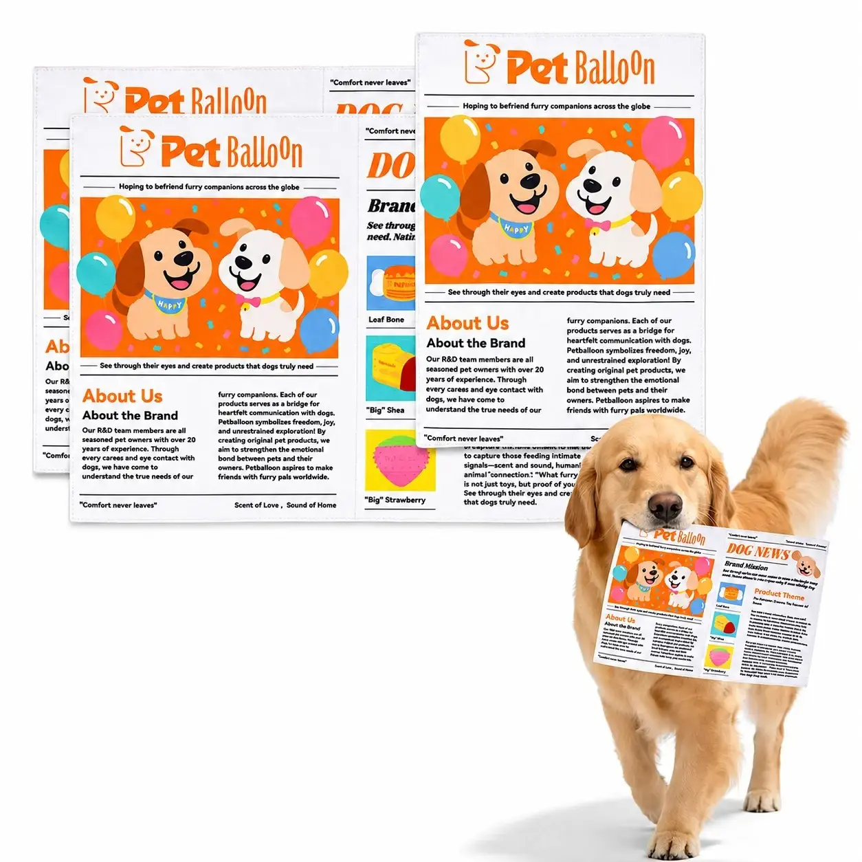 Durable Newspaper Style Pet Balloon Dog Toy, Crinkle Chew Toy, Interactive Dog Play Toy, Tough Wear Resistant Material, Non Toxic, Washable and Quick Dry, Indoor Outdoor Pet Entertainment, Dog Toy for Small and Medium Dogs