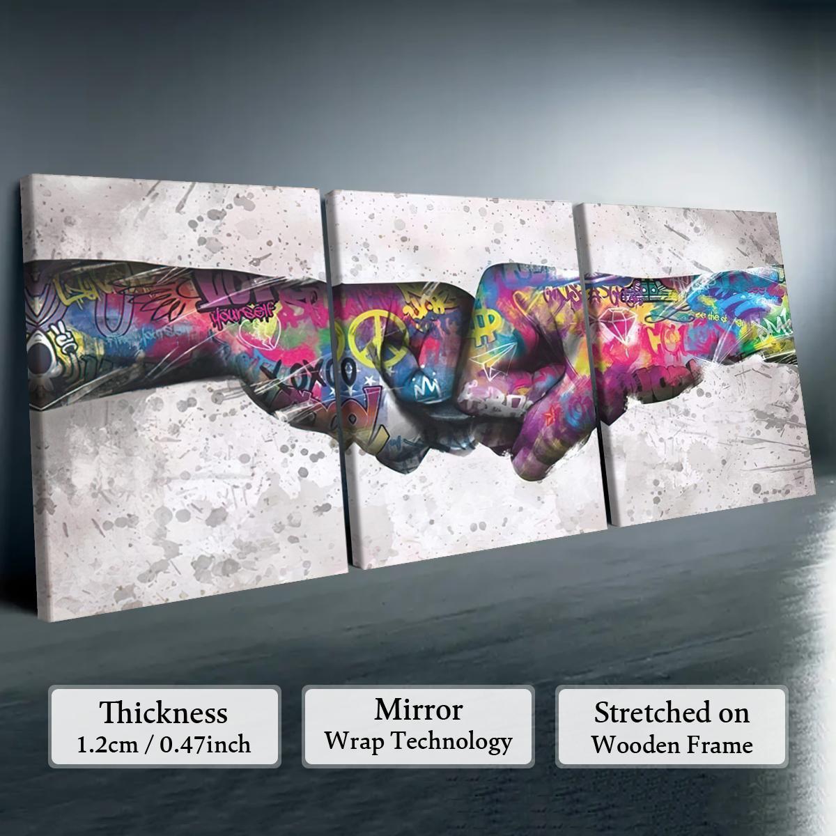 Wooden Framed Canvas Painting, 3 Counts/set Hand Pattern Wall Art, Modern Art Wall Decoration, Home Decoration Canvas Prints Poster, Solid Wooden Frame, Artistic, Universal Aesthetic