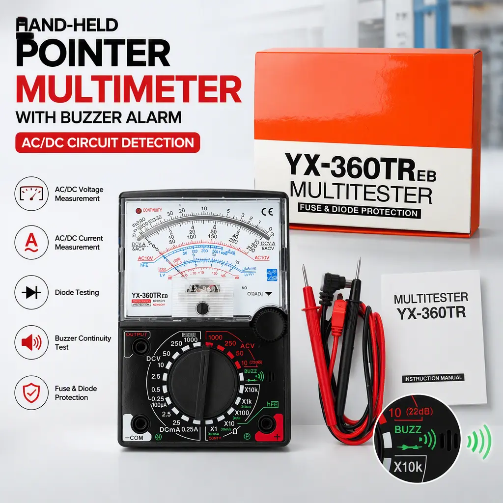Hand‑Held Pointer Multimeter with Buzzer Alarm, Analog Ammeter Voltmeter for AC DC Circuit Detection