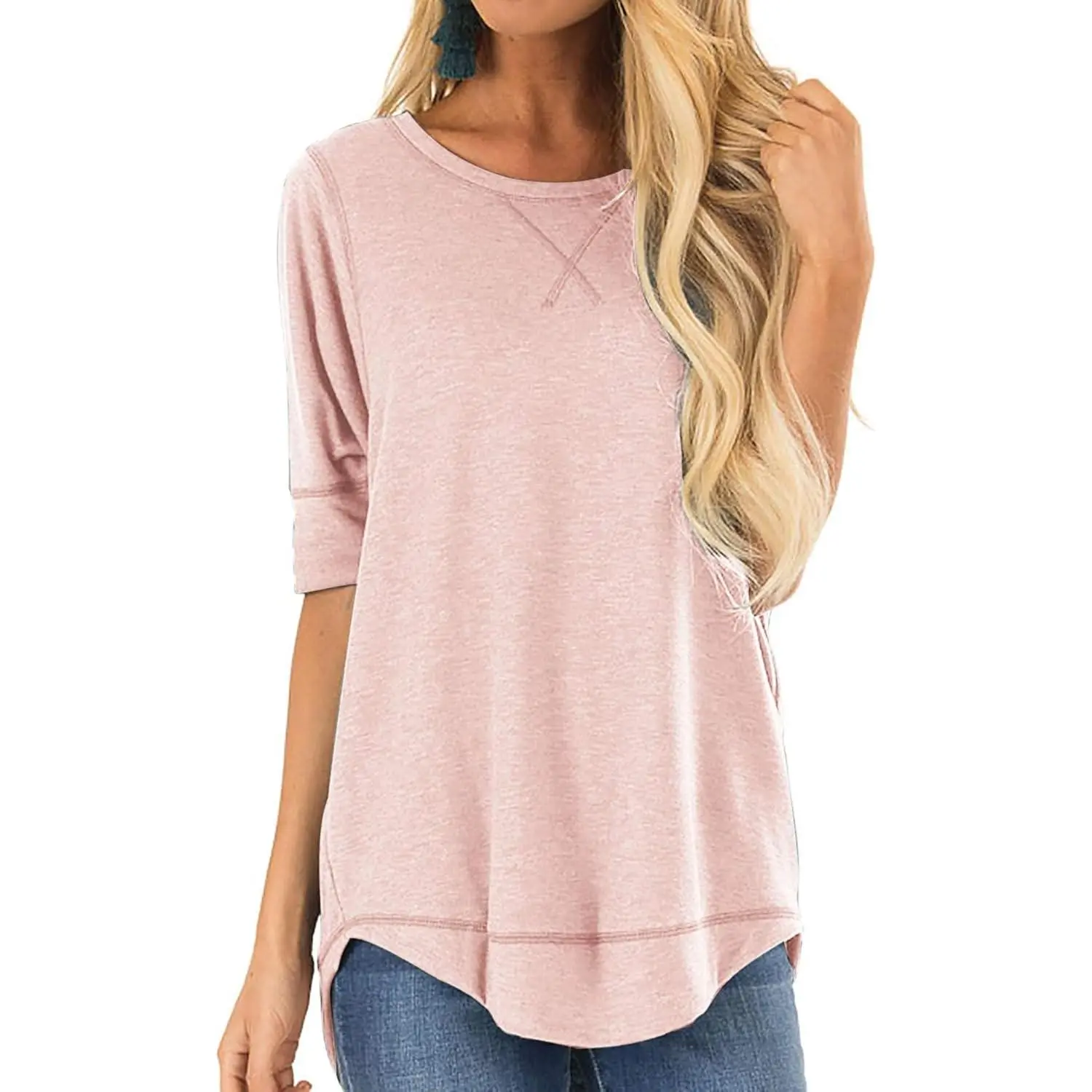 Shirts Loose Fit Short Sleeve Casual Tops Cotton Tshirts Pullover Tees Crew Neck Side Split Tops