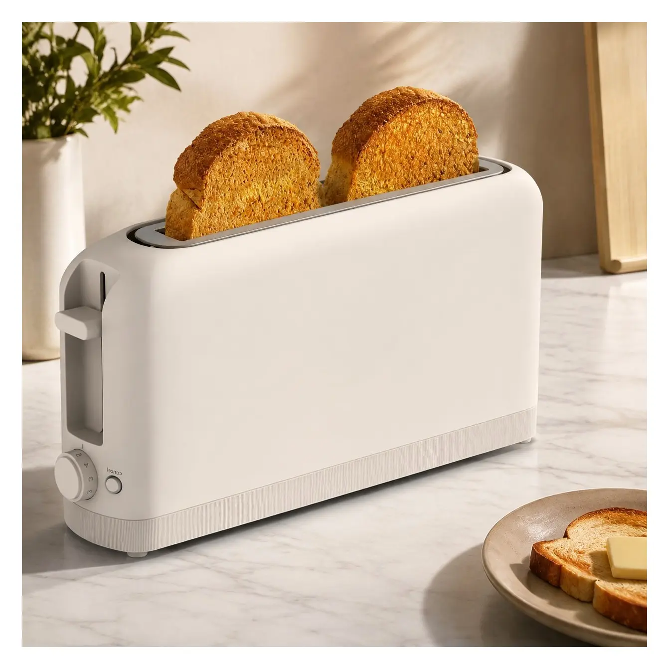Fits-Anywhere™ 2-Slice Slim Toaster, Long Slot & Extra Wide, OatmilkGift