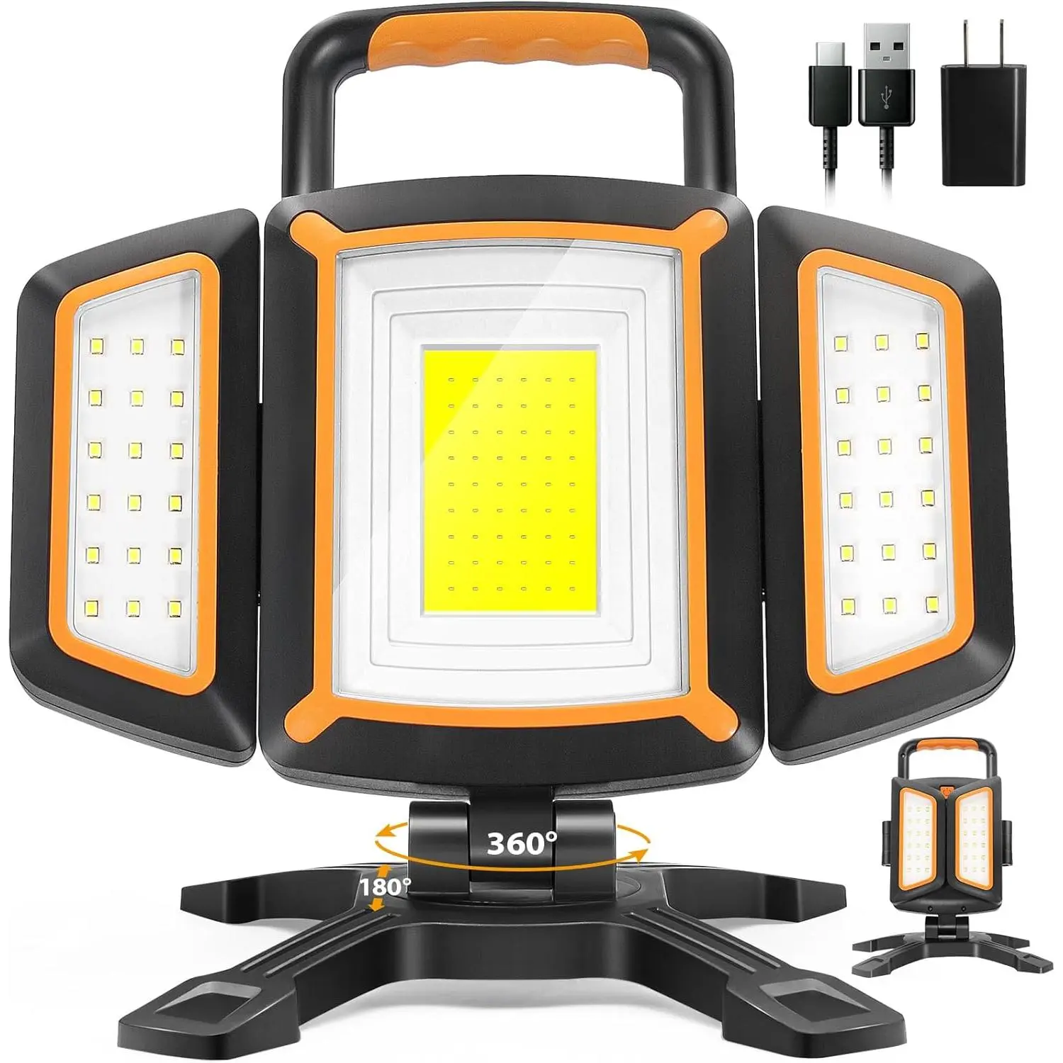 30W Rechargeable Work Light, 3000 Lumen Magnetic Work Light Battery Powered, Waterproof Portable Cordless Job Site Lighting  Construction Site, Workshop, Garage, Camping, and Car Repairing