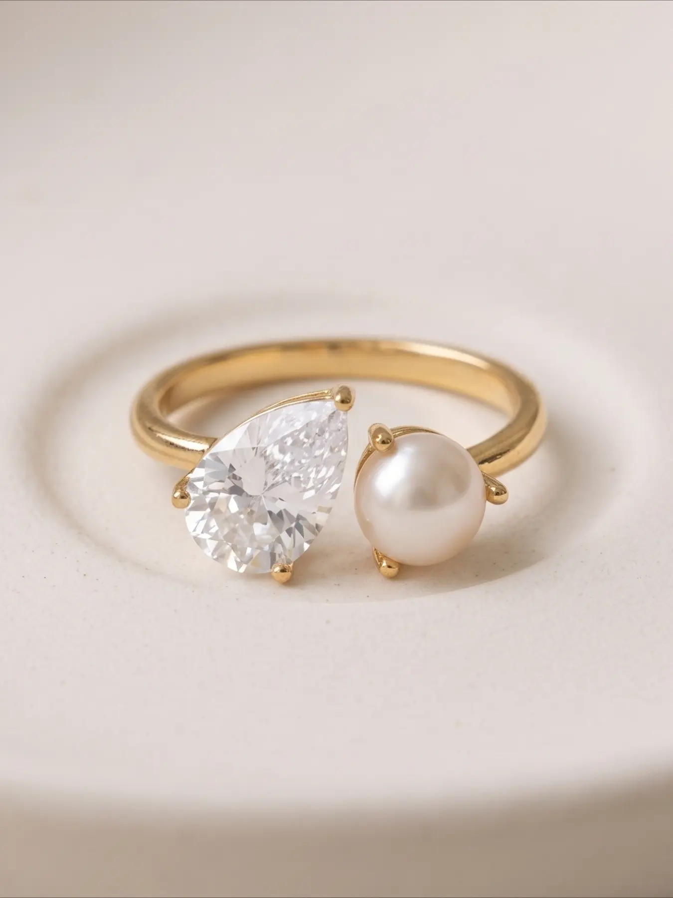 Elegant Gorgeous New Style Teardrop Cubic Zirconia Simulated Pearl Two Stone Rings  for Women Charm Wedding Engagement Ring Bridal Jewelry Christmas Valentine's Day Anniversary Gifts Daily Vacation