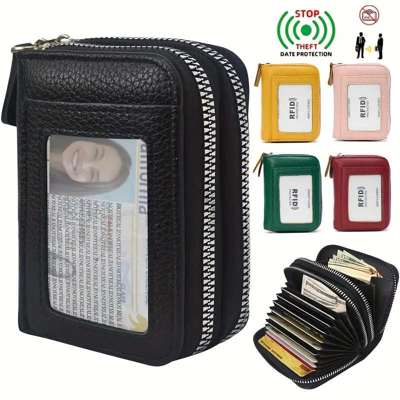 Compact RFID Blocking Card Holder Accordion Wallet For Daily Use Sleek PU Bus Pass Coin Purse With Transparent Window Multi Slot