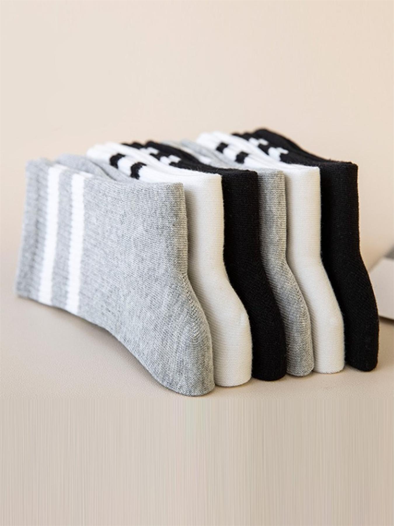 Striped Print Crew Socks, Mid-calf Socks, Athletic Running Socks, Multi-pack Mid Tube Socks, Basic Essential Knit Socks, Versatile Street Style Womenswear