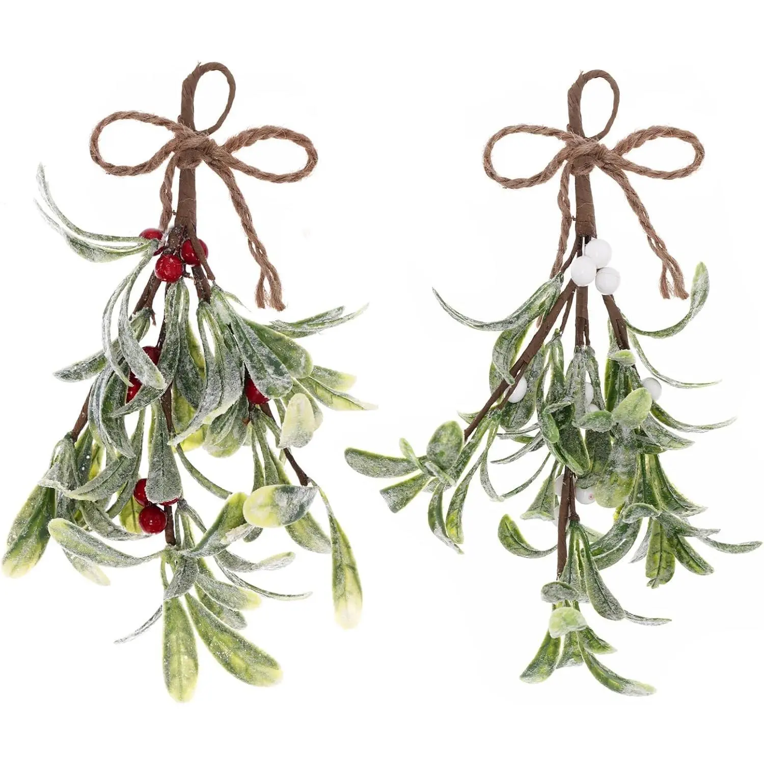 2 PCS Mistletoe Christmas Decor Artificial Mistletoe Christmas Decor Hanging Glitter Leaf Christmas Hanging Ornament for Decor Doorway & Couple