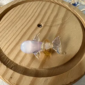 Handmade Translucent Cute Fish Glass Pendant, Crystal Craft for DIY Jewelry, Car & Window Hanging Decor (Cord Not Included)