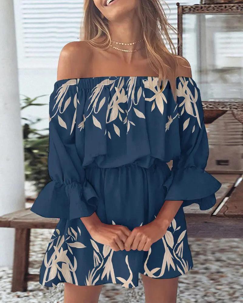 Fashion Shoulder Print Dress Women's Clothing