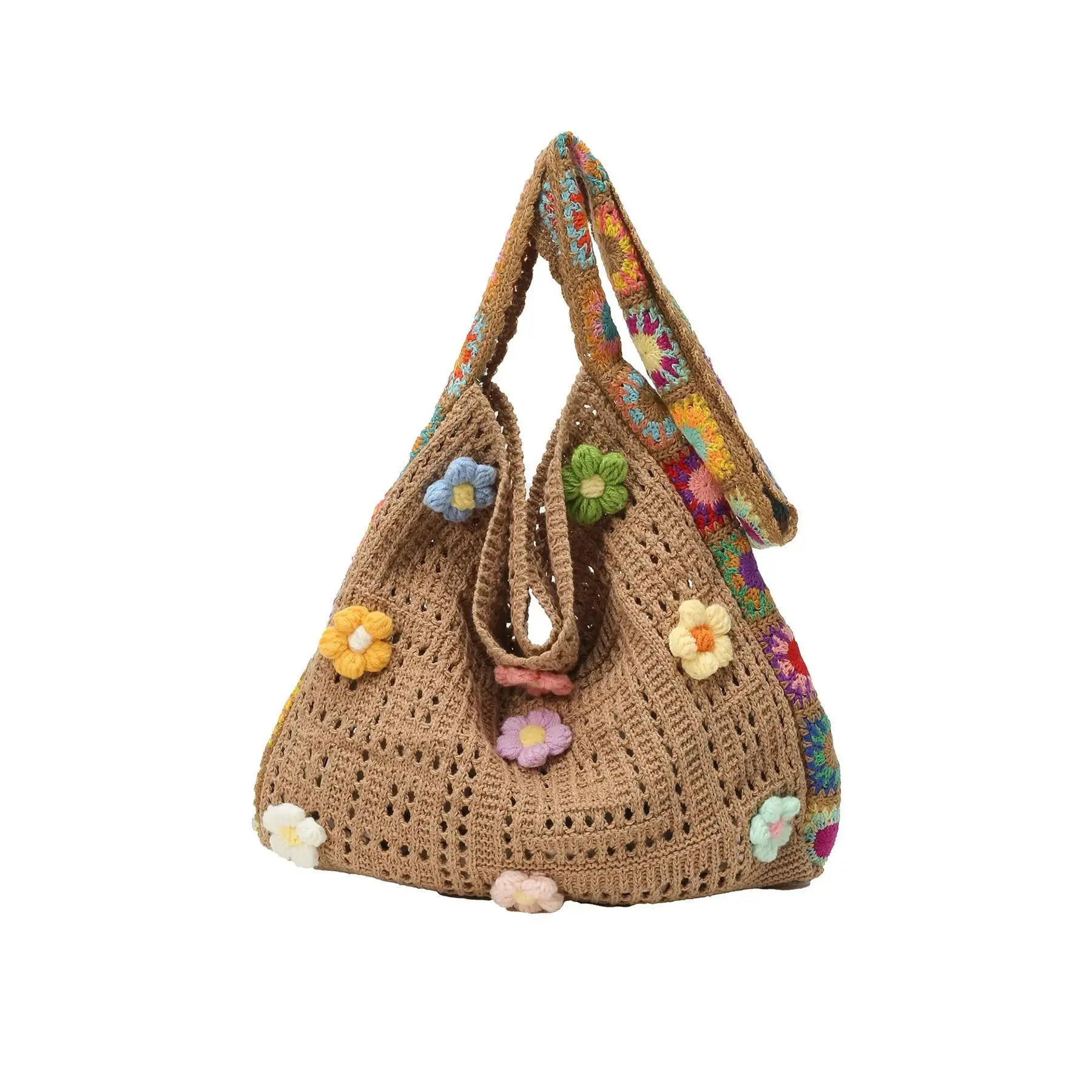 Women's Hand-Crocheted Floral Crossbody Storage Bag - 3D Floral Print, Hollow Weave, Woven Tile Design, Dopamine Color Options, Suitable for Daily Commute, Vacation