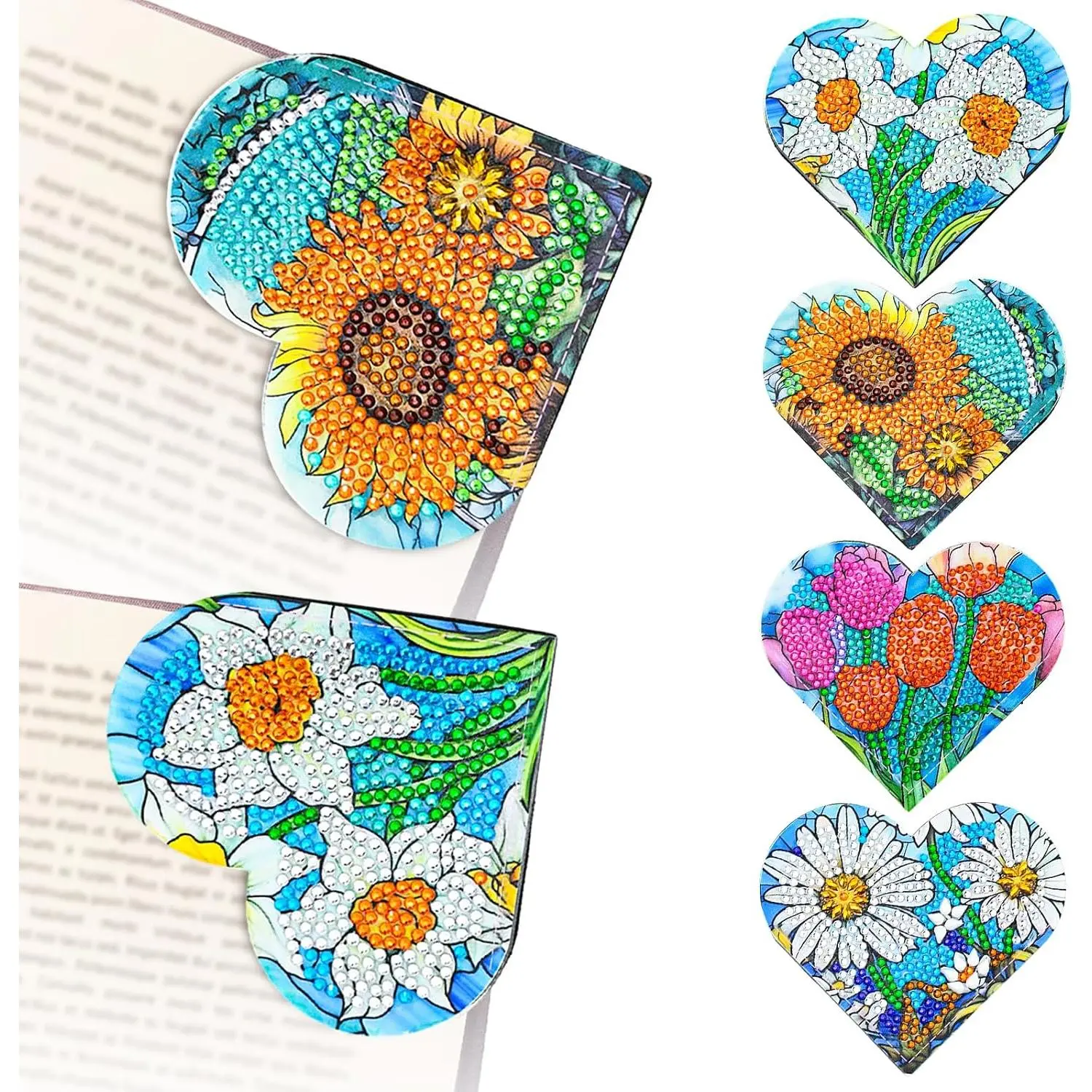 4 count  Painting Bookmark, DIY Corner Book Makers for Adults Book Lovers,  Dot Art Beginners, Small  Art Kits,  by Art Crafts  for Women Girls (Heart Flower)