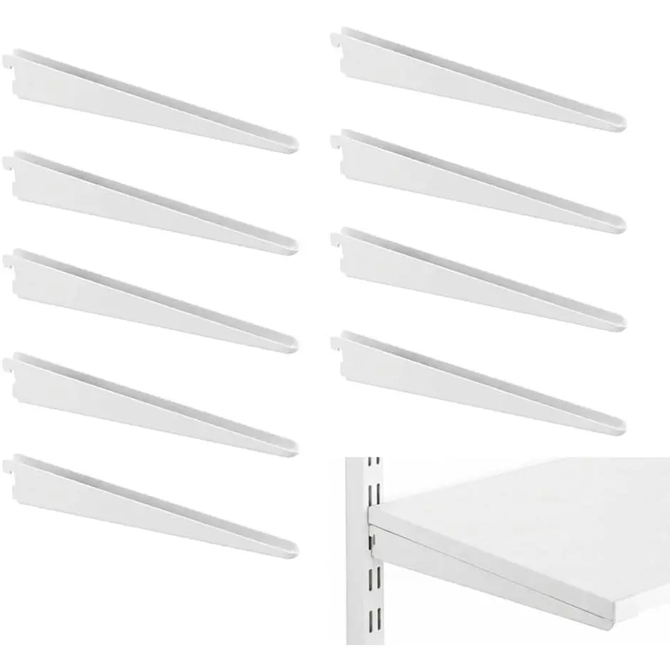White Adjustable Shelf Brackets for Double Track, 11.5 Inch