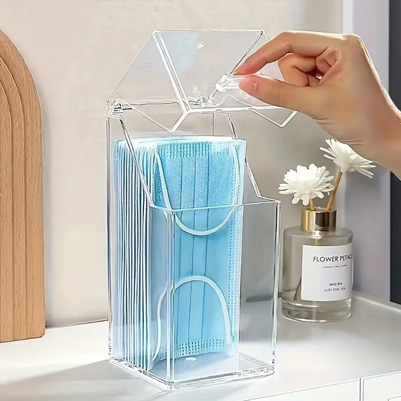 Transparent Storage Box Mask Organizer Acrylic Pencil Holder, Multi-Functional Dustproof Table Accessory, Ideal for Home Office Use