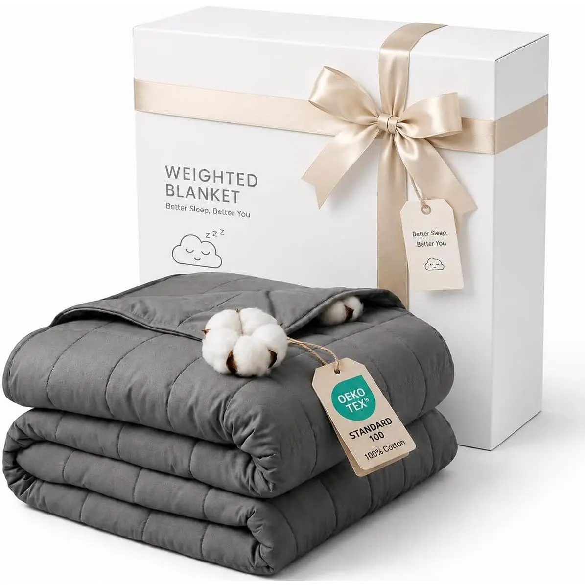 Cooling Weighted Blanket for Adults, 60" x 80" 15lbs Queen, Breathable Cotton with Glass Beads, 7-Layer Even Weight Distribution for Sleep & RelaxationGift