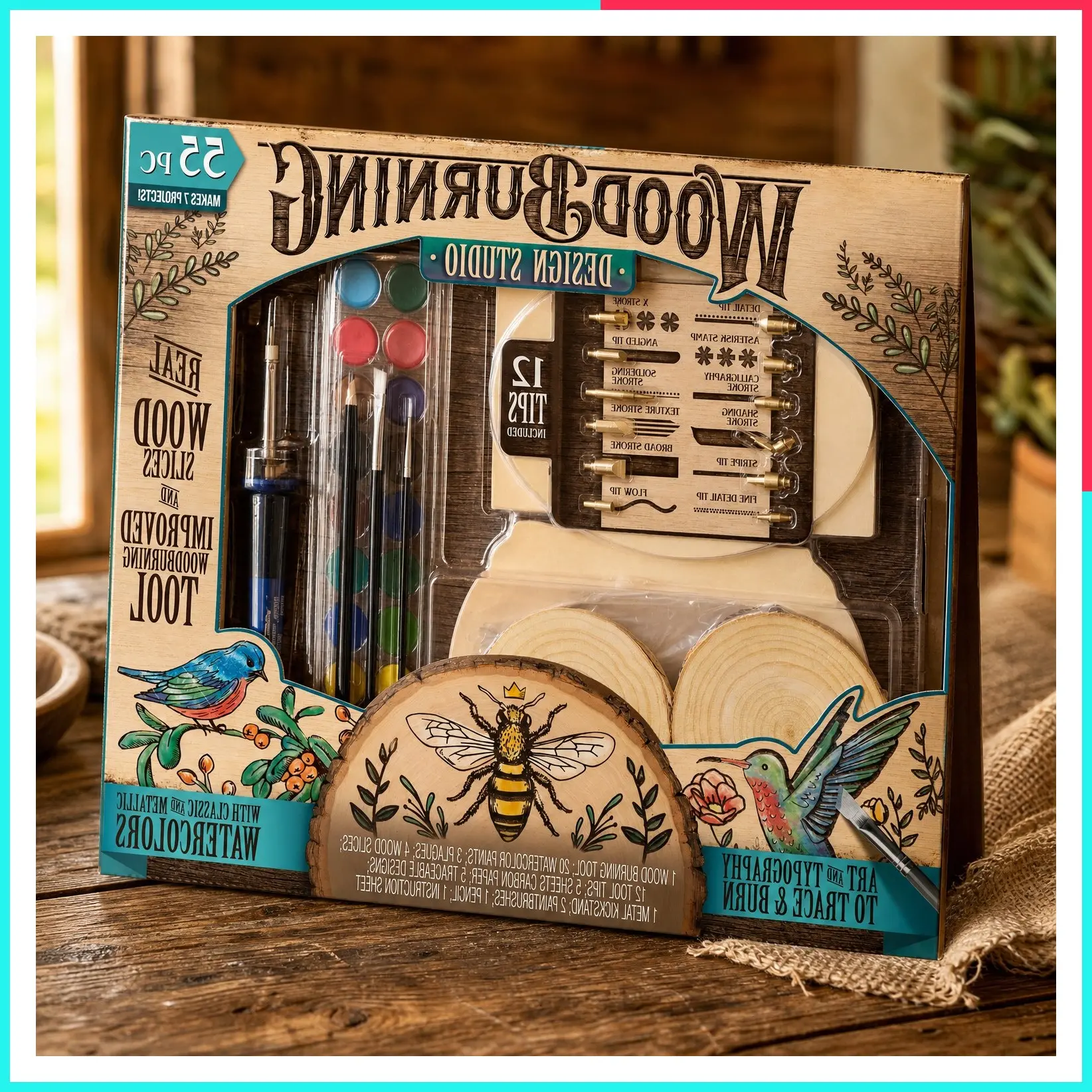 55-Piece Wood Burning Tool Kit – Complete Woodburning Gift Set | Arts and Crafts Kit, Cool Gifts for Teens and Adults, Fun DIY Pyrography Projects
