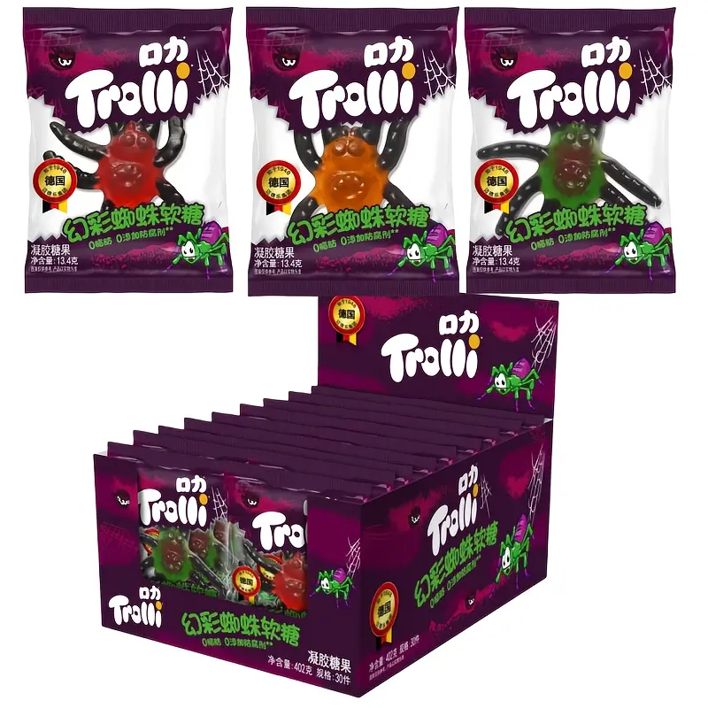 30 Packs Trolli Realistic Spider Gummy Candies - Soft Body with Legs, Colorful Gel-Filled for Parties,, & (-Allergy-Friendly) - Fun Novelty Treats 30 Pack (Individual Bags)