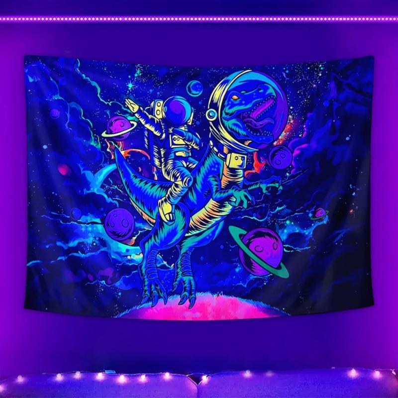 Astronaut Pattern Fluorescent Tapestry, 1 Count Dark Themed Light Tapestry, Cool Milky Way Space Starry Sky Tapestry, Living Room Bedroom Aesthetic Decor Wall Hanging, Tapestry Wall Mural