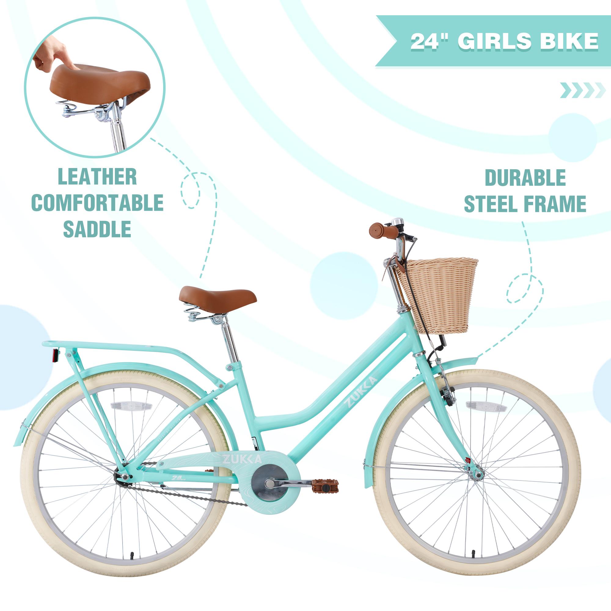 24 Inch Girls Bike for 10+ Years Old Sturdy Steel Frame Adjustable Saddle & Grips Anti-skid Tires GCC Standards Full-coverage Chain Guard Front V & Rear Coaster Brakes