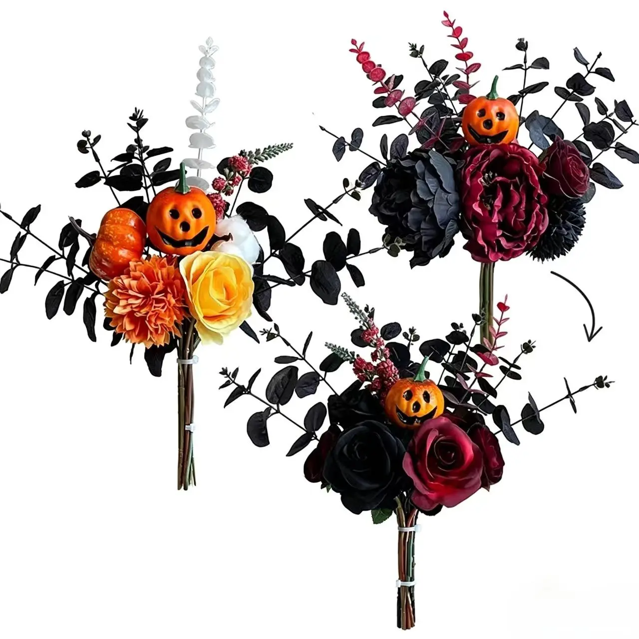 Halloween Decoration Ghost Bride Bouquet, Pumpkin Flower Arrangement, Fake Flowers, Perfect for Halloween Party Decorations