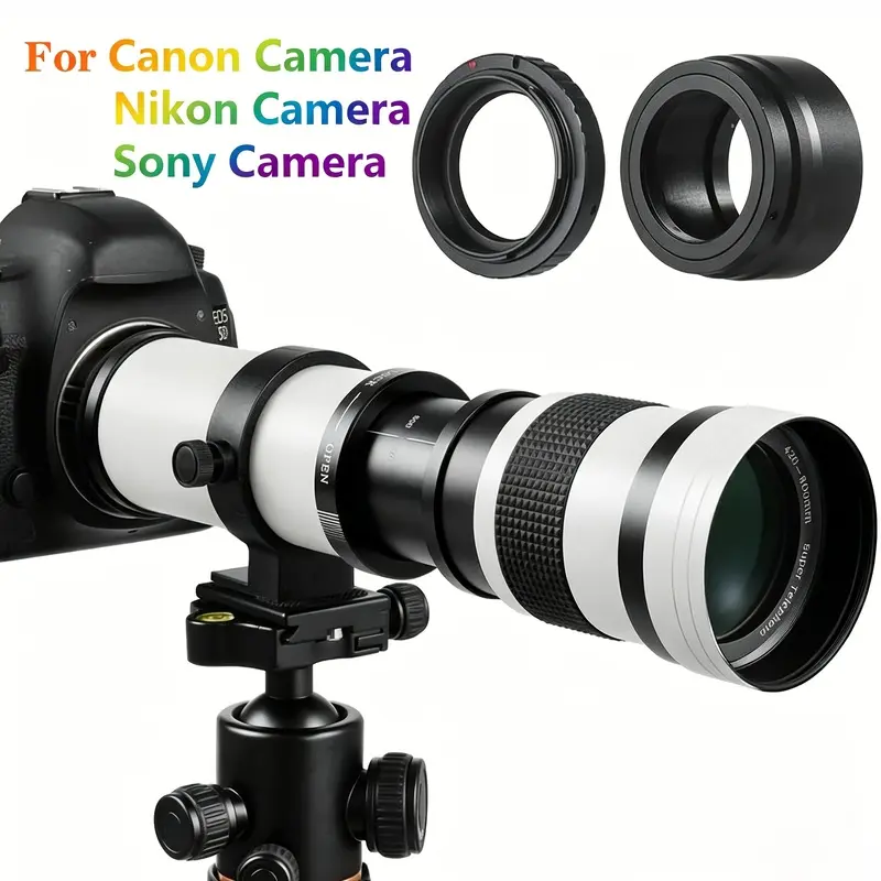 Eonix Super Telephoto Zoom Lens Compatible for DSLR & Mirrorless Cameras, Manual Manual Zoom Lens with Adapter Rings, for Canon EF/EF-S/Nikon F/Sony A/, Suitable for Wildlife,, for DSLR Cameras, Nature Shooting, Telephoto Lenses
