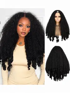 Curly V Part Wigs for Black Women Afro Curly V Part Synthetic Braided Hair 24 Inch Clip in Half Wig with Bouncy Curls