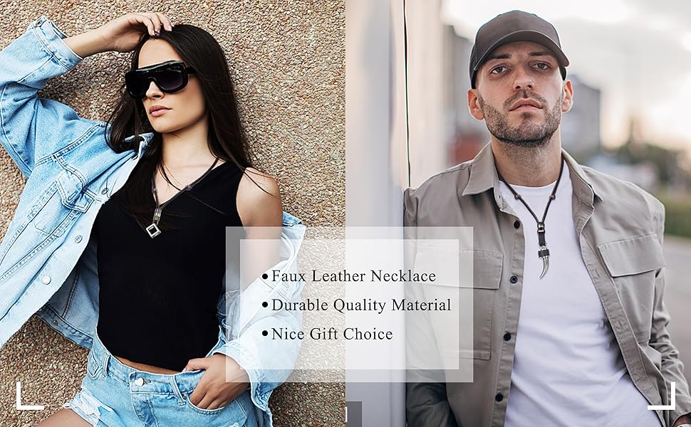 FASACCO 8pcs Feather Necklace for Men Women Brown Black Cord Necklace Tribal Arrow Wolf Tooth Feather Pendant Statement Necklace for Men Women