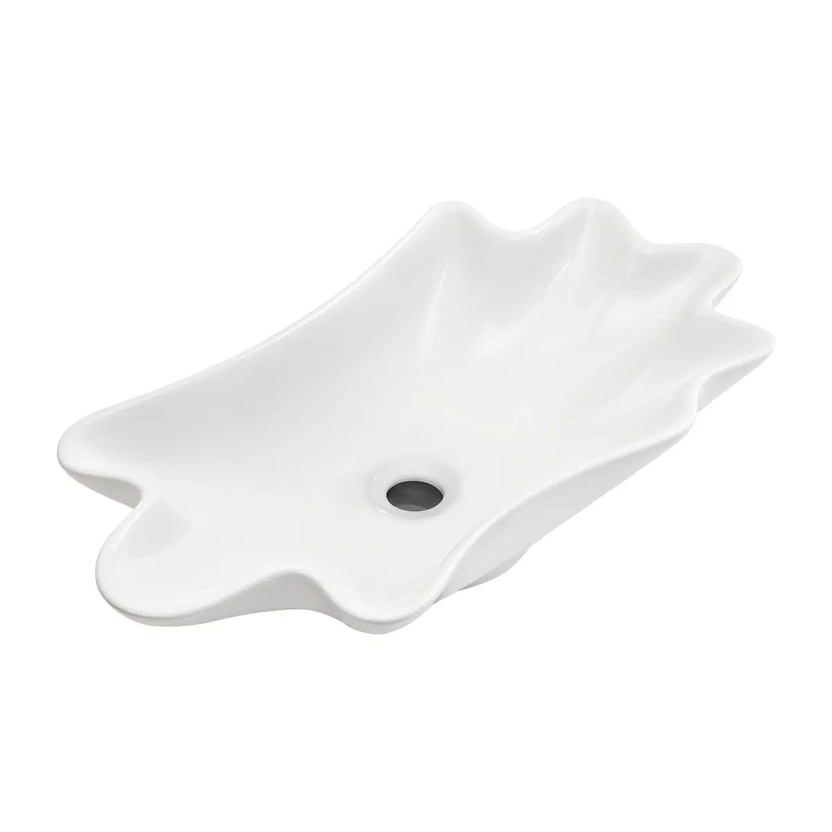 24.4 Inch 3D Seashell Shape Ceramic Vessel Sink, Glossy Non-Porous Stain Resistant Countertop Bathroom Basin, Above Counter Artistic Lavatory for Bathroom Vanity Powder Room