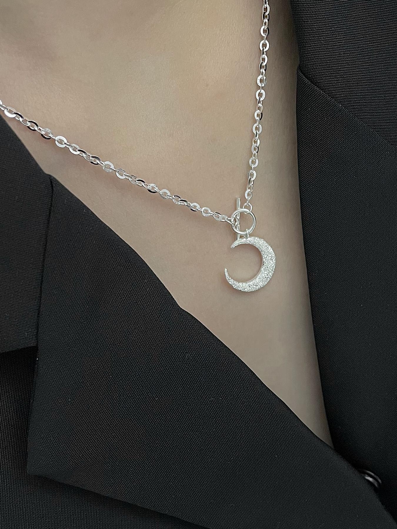 925 Sterling Silver Fashion Moon Design Pendant Necklace for Women & Girls, Fashion Jewelry for Party, Daily Decor, Trendy  Exquisite Jewelry for Birthday Gift