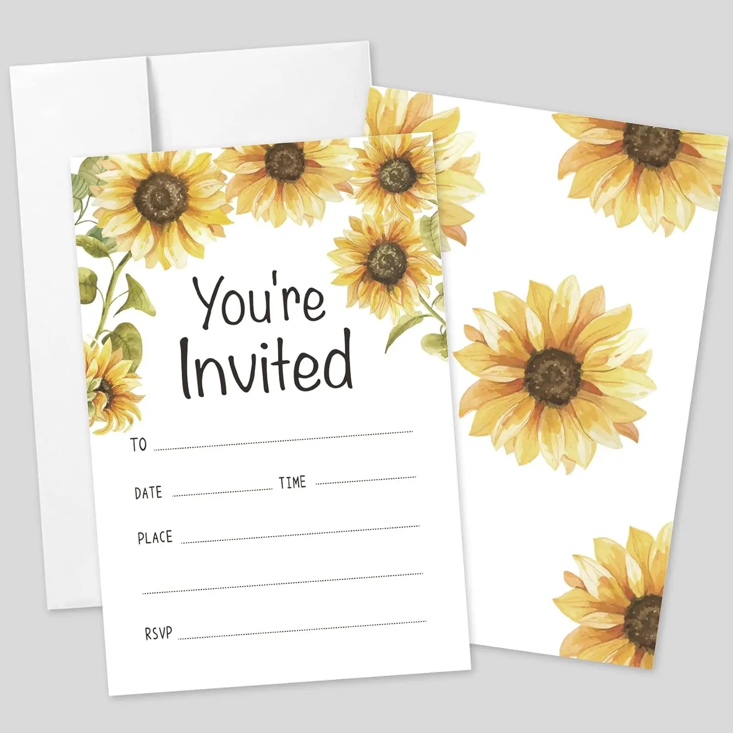 20 Sets You're Invited Sunflower Invitations With Envelopes, Double-sided Printed Rustic Invite Cards for Wedding Bridal Shower Baby Shower Birthdays and Housewarming Parties