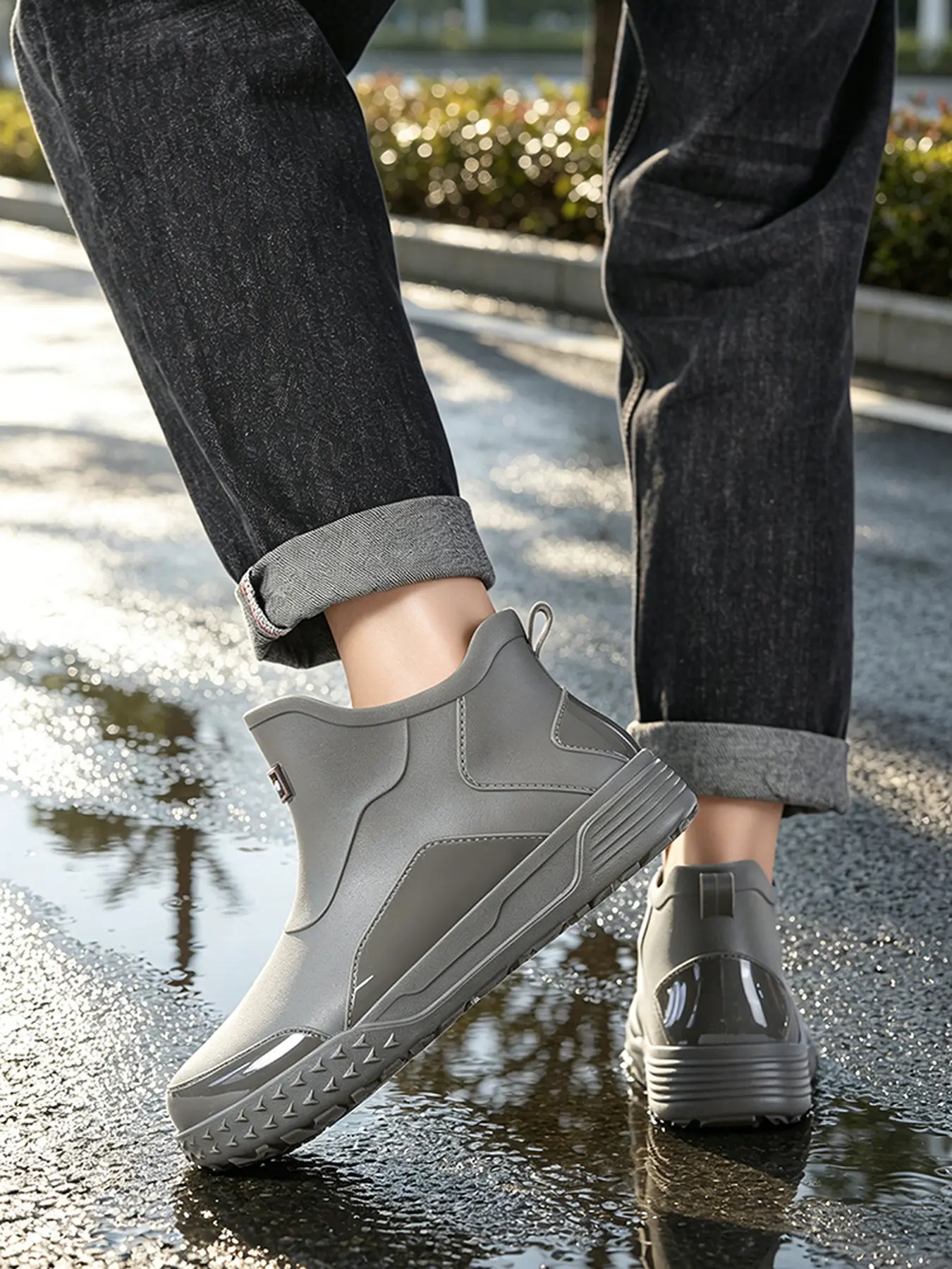 Unisex Short Ankle Rain Boots Full Waterproof Non Slip Rubber Water Shoes Lightweight Fashion Footwear for Fishing Car Wash Kitchen Gardening Outdoor Work