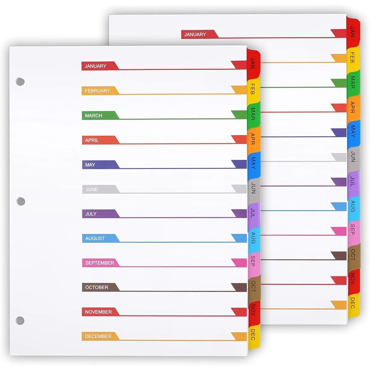Monthly Binder Dividers for 3 Ring Binder, Jan-Dec Month Tabs, 12 Multicolor Dividers with Customizable Table of Contents Page for School Office Organizing