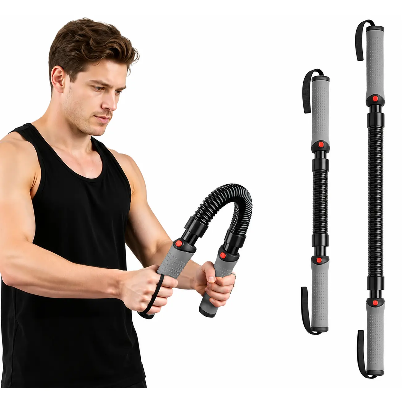 Power Twister Flex Bar - Adjustable Strength Training Bar, Fitness Exercise Accessory for Upper Body Strengthening (Chest, Shoulders, Biceps, Arms, Forearms) (110-150LBS), Adjustable Bars, Fitness Exercise Accessories