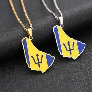 Barbados Flag Map Pendant Necklace | 2026 Football Events | Football & Basketball Fan Style | Fashion Jewelry | Couple Style | Gift Selection | Gift For Him or Her