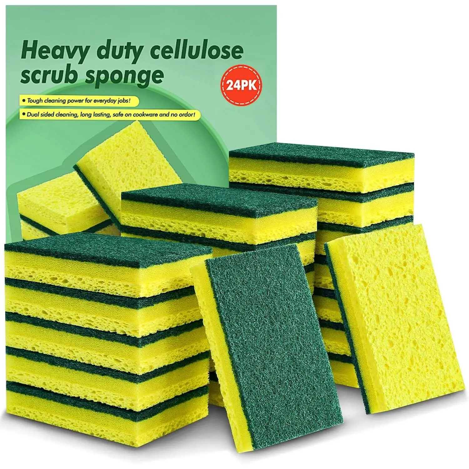 24 Pack Heavy Duty Scrub Sponges,Multi-Purpose Kitchen Sponge, Efficiently Clean The Surface Stains, for Clean Kitchen Pots,Bowls,Bathrooms,Tiles,Wall  Helper for  Cleaning