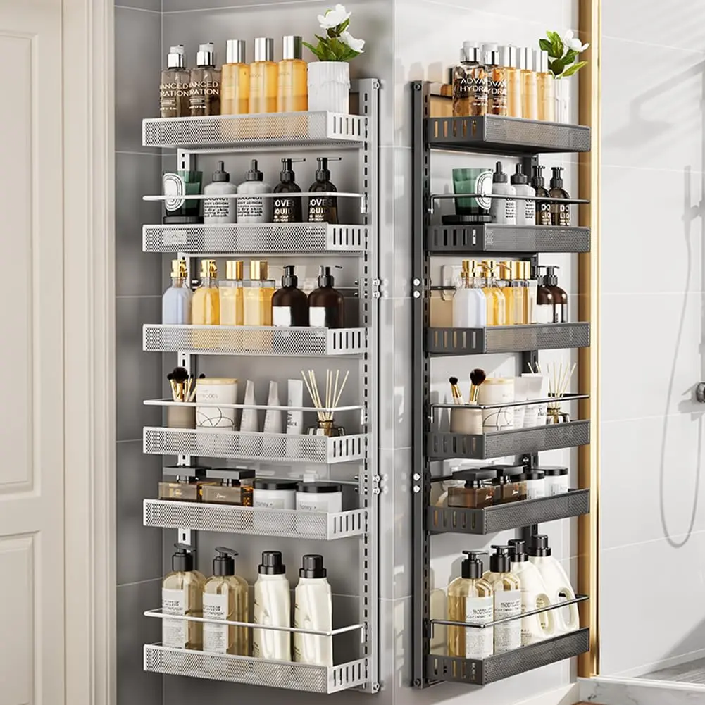 8-Tier Waterproof Over the Door Pantry Organizer with Adjustable Baskets - Heavy-Duty Hanging Bar Shelving, Wall-Mountable Home Storage Solutions for Kitchen, Bathroom