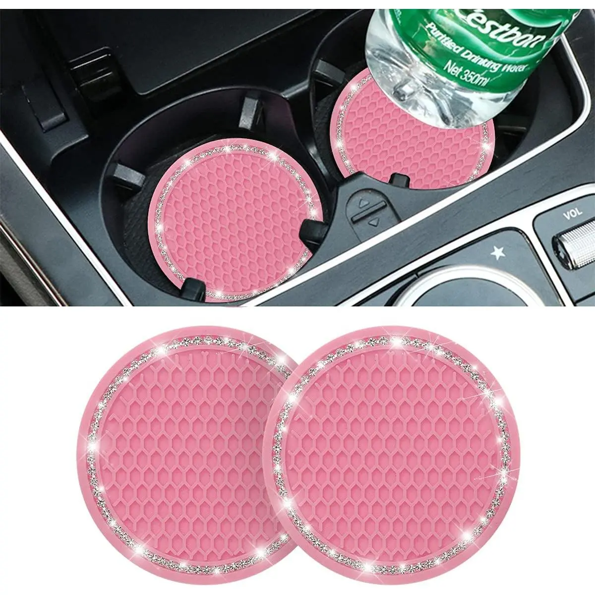 Bling Cup Holder Coaster, 2 Pack 2.75 Inch  Rhinestone  Cup Holder Insert Coaster, for , , SUVs,  Interior Accessories ()