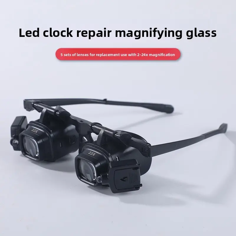 LED Head-Mounted Magnifying Glass 24X Lens, Rechargeable Hands-Free Loupe, Professional Eyewear Magnifier for PCB Soldering & Electronics Repair